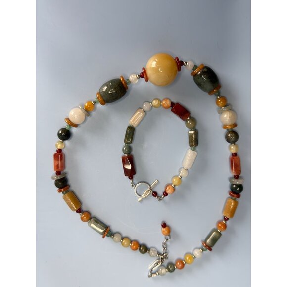 Beggar Beads Sterling Silver Necklace & Bracelet Set Semi-Precious Stones - Picture 6 of 8